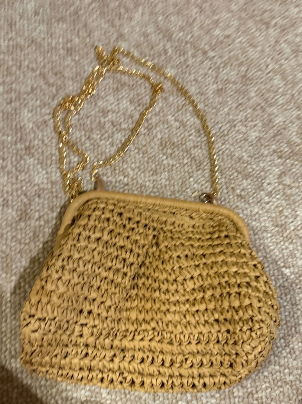Handwoven Straw Clutch in Tan With Optional Gold Chain Strap